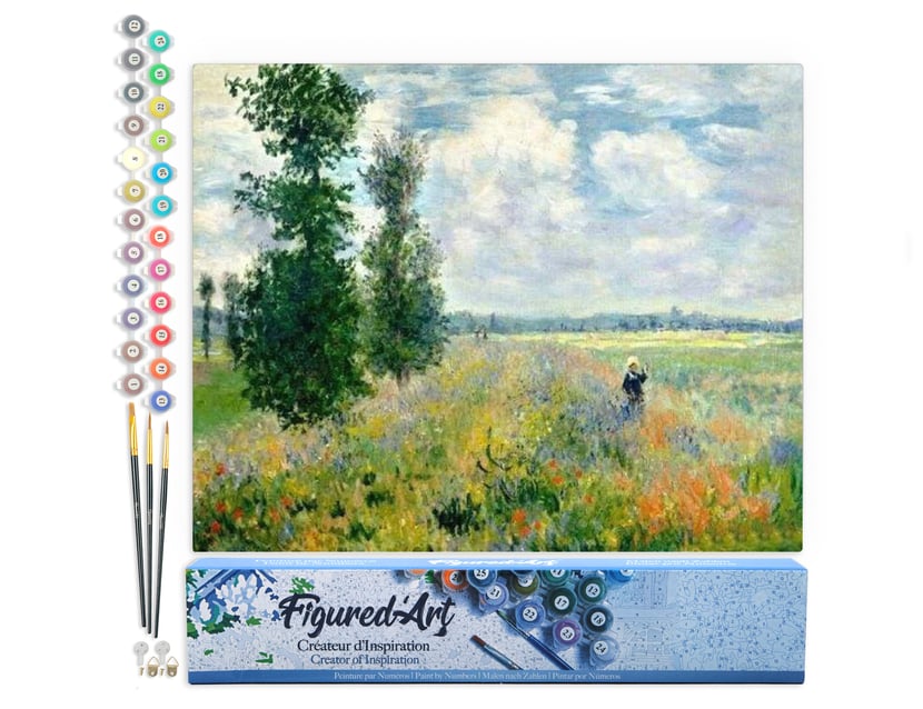 Peinture par Numéro Figured'Art - Monet Champ de coquelicots - Kit de Loisir Créatif DIY Numéro d'Art Complet - 40x50cm sans châssis en bois