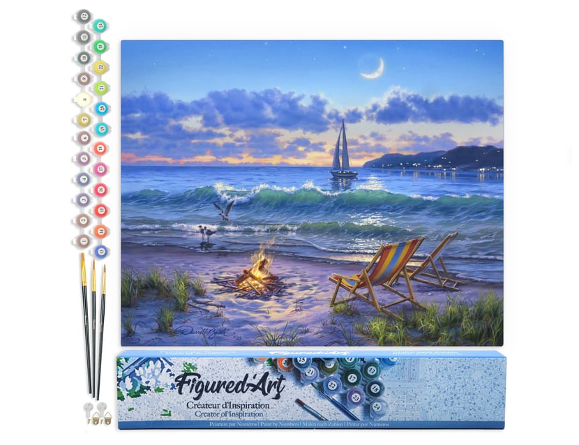 Peinture par Numéro Figured'Art - Vue sur la plage - Kit de Loisir Créatif DIY Numéro d'Art Complet - 40x50cm sans châssis en bois