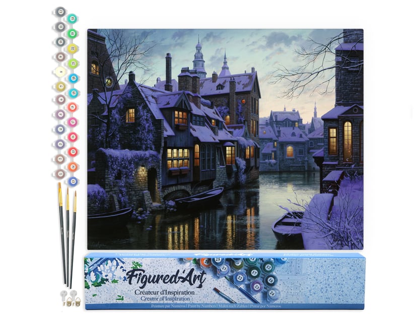 Peinture par Numéro Figured'Art - Canaux au crepuscule - Kit de Loisir Créatif DIY Numéro d'Art Complet - 40x50cm sans châssis en bois