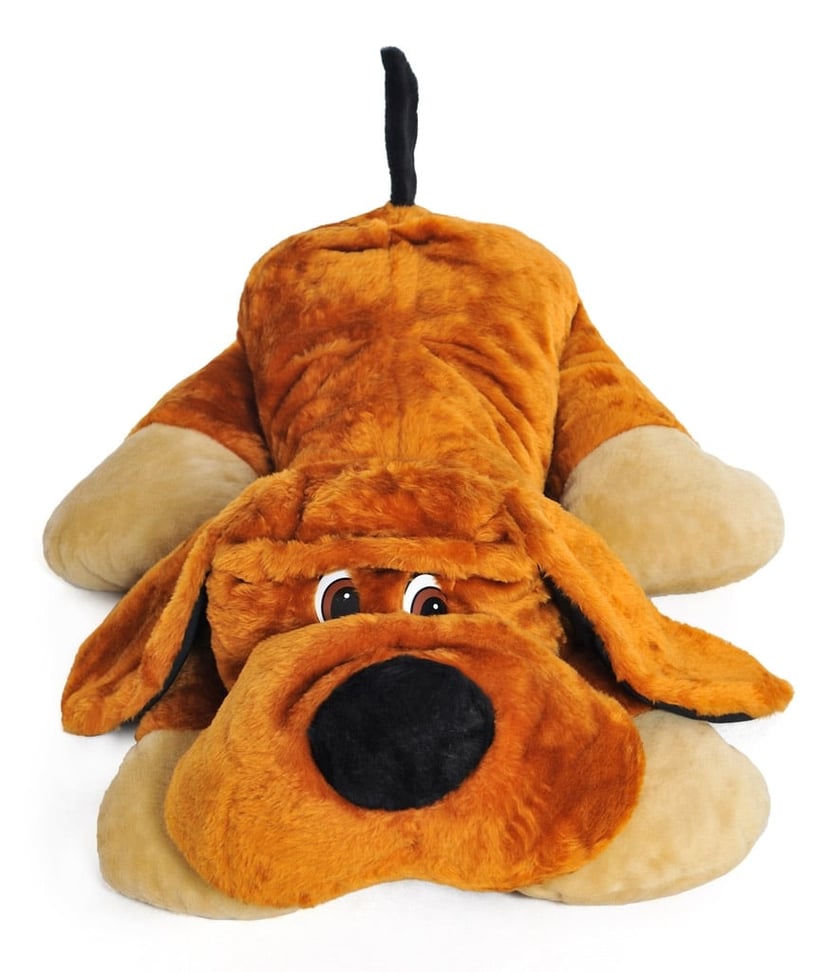 Grand chien en peluche allonge 110cm marron Peluche et Doudou Jeux d eveil Cultura