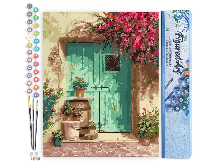 Peinture par Numéro Figured'Art - Entrée fleurie - Kit de Loisir Créatif DIY Numéro d'Art Complet - 40x50cm sans châssis en bois