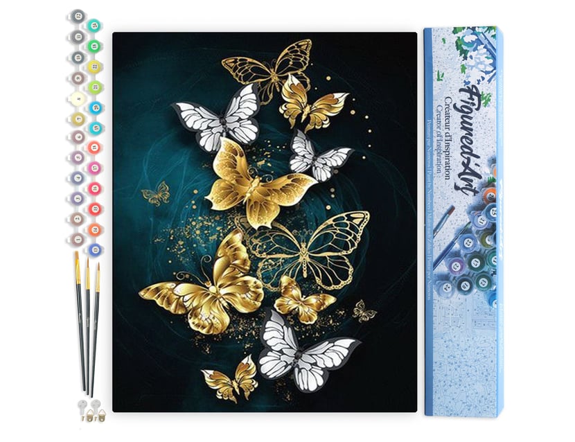 Peinture par Numéro Figured'Art - Papillons féériques - Kit de Loisir Créatif DIY Numéro d'Art Complet - 40x50cm sans châssis en bois