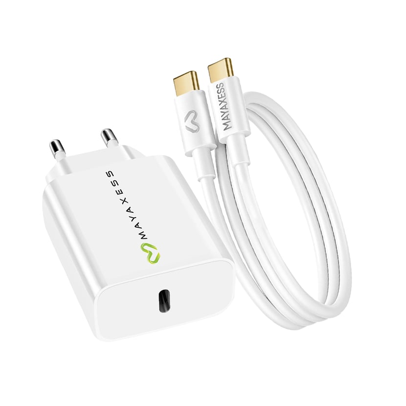 Mayaxess Chargeur Secteur pour Galaxy A53 20W + Câble USB-C 1m Blanc ...