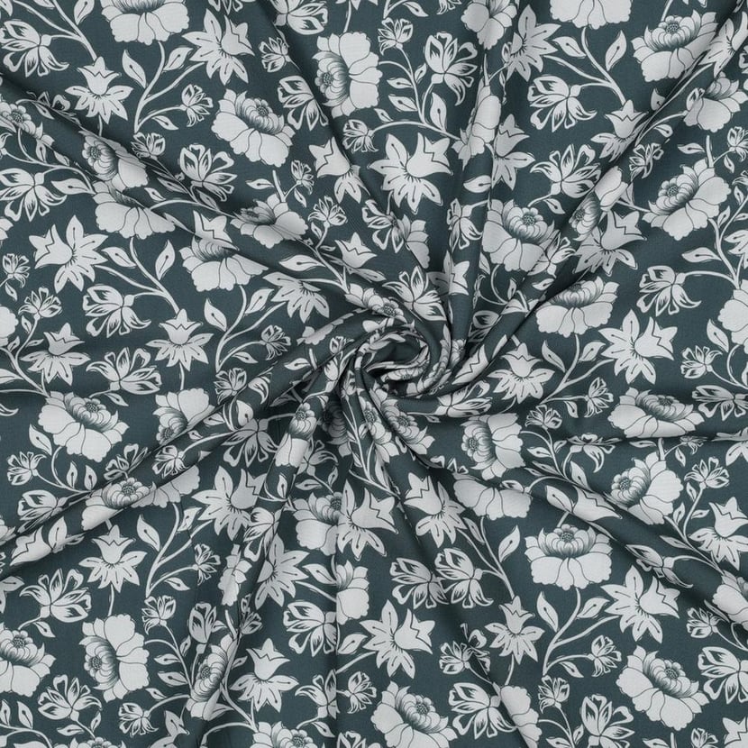 Tissu Viscose EcoVero Fleurs sur fond Vert sauge Tissus à la coupe — free download