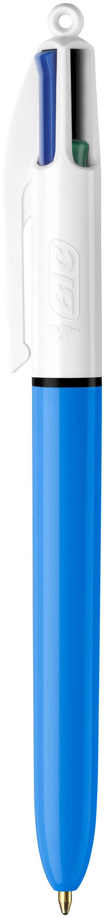BIC Stylo bille 4 couleurs rétractables Classique. Pointe Moyenne (1,0 mm).  Corps bleu