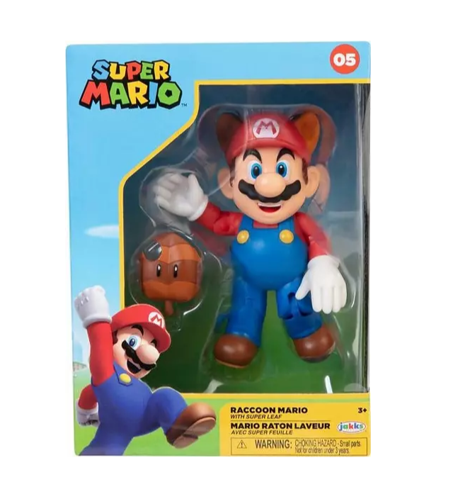 Super Mario - Figurine Mario Raccoon + feuille - Produits dérivés