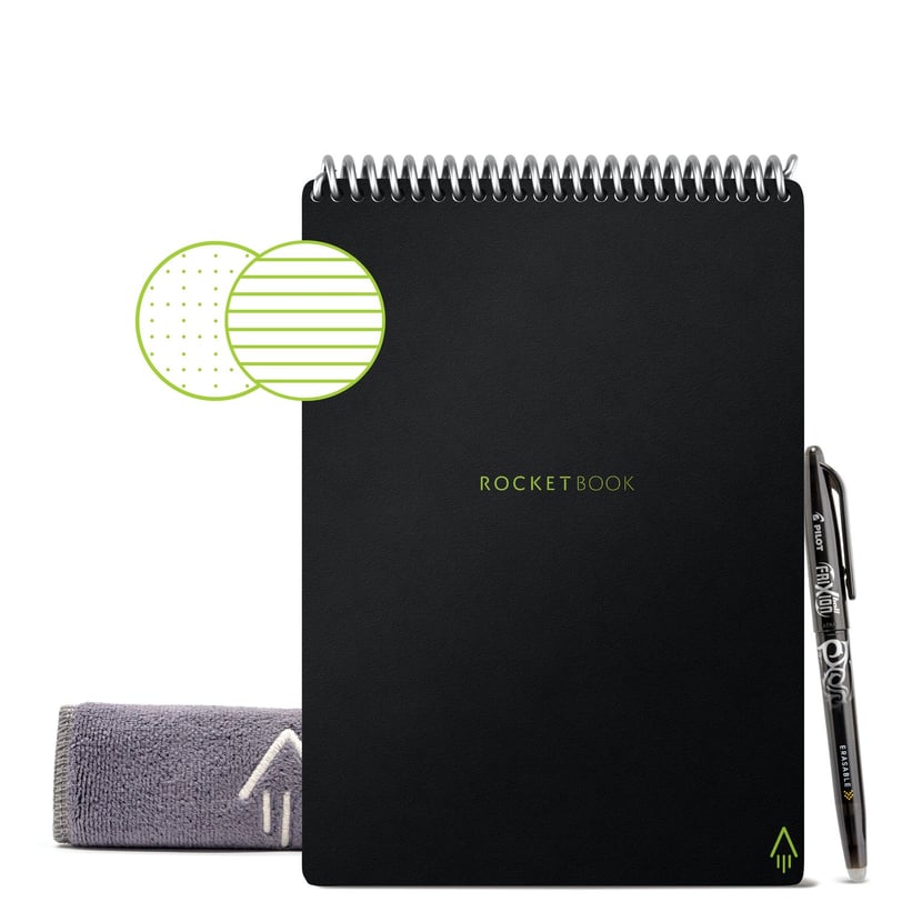 Bloc-notes connecté réutilisable à l'infini - Flip Executive - A5 -  Rocketbook - Noir - Copies - Feuilles