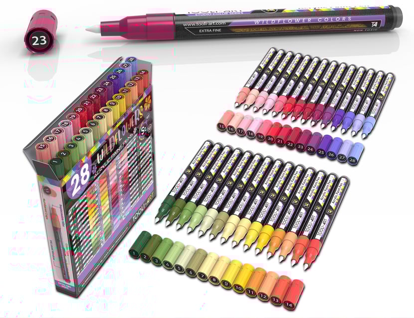 Feutres Acryliques 12 Couleurs - Double Pointe (fine Et Pinceau), Pour Pierre, Verre, Tissu, DIY