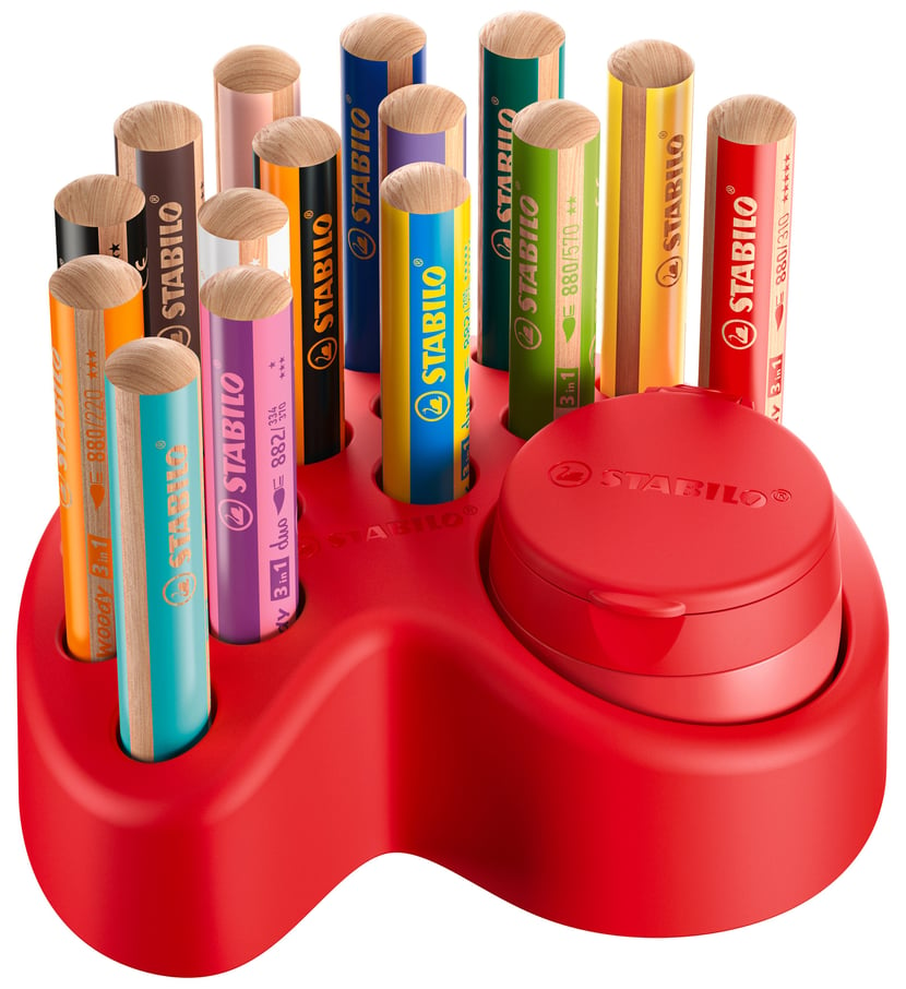 STABILO Boîte carton de 10 Crayons Woody + 1 Taille-crayon avec sécurité  enfant