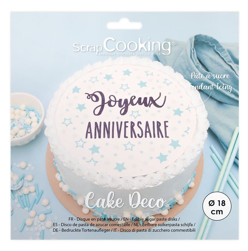 Disque de pâte à sucre ScrapCooking - Joyeux anniversaire - Ø18 cm - Pâte à  sucre