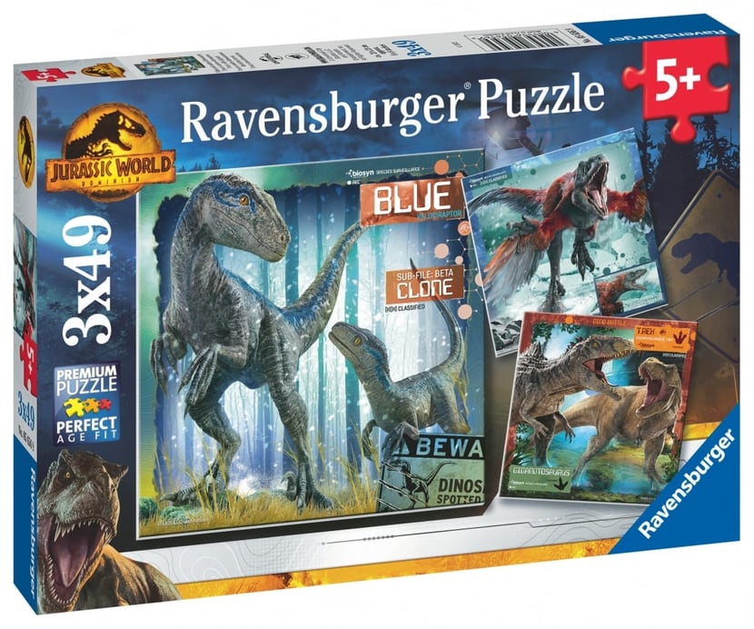 Puzzles 3 x 49 pièces - T-rex et autres dinosaures / Jurassic