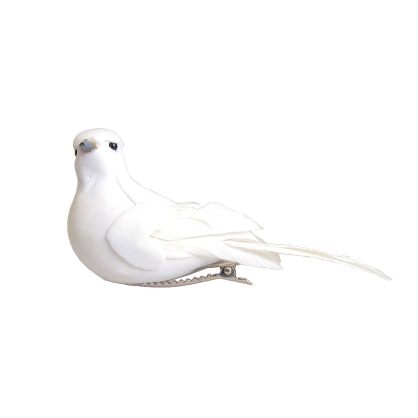2 oiseaux décoratifs blancs - 10 cm