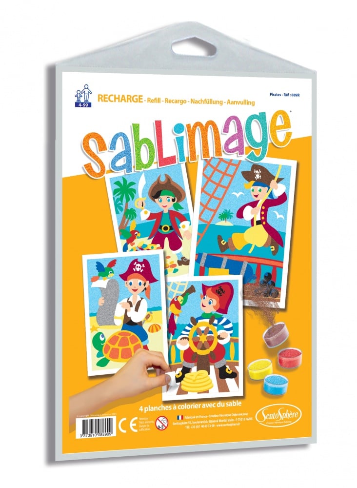 SentoSphère - RECHARGE SABLIMAGE - PIRATES - 889R - Kit Loisir Créatif - 4  planches à colorier avec du sable - A partir de 4 ans - Fabriqué en France