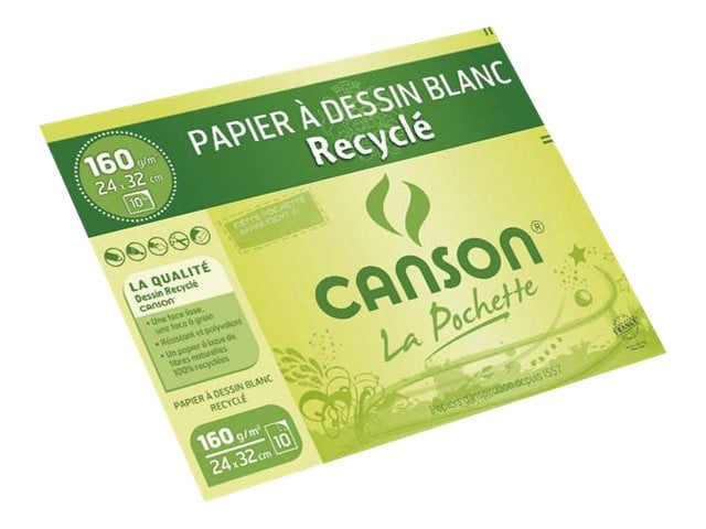 Papier dessin - 10 feuilles 24 x 32 cm - 160 g/m² - Recyclé - Canson - Blanc