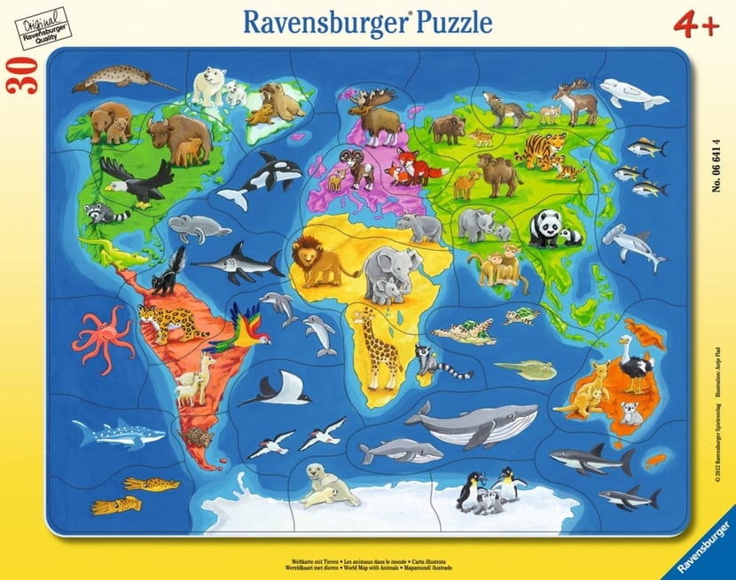Puzzle avec cadre : Animaux du monde - 30 pièces