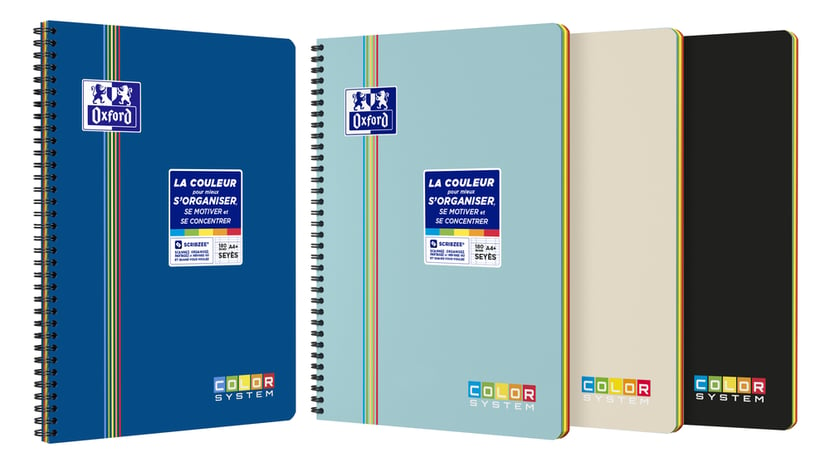 Cahier Oxford - Noir, Bleu, Turquoise, Sable - A4+ 23,5 x 29.8 cm - Color  System - 180 pages grand carreaux Seyès - Copies - Feuilles