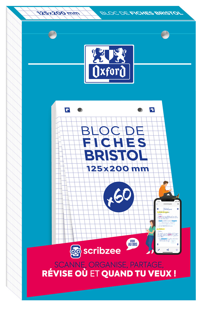 Bloc de 60 fiches bristol - 12,5 x 20 cm - Blanc - Fiche Bristol - Copies -  Feuilles