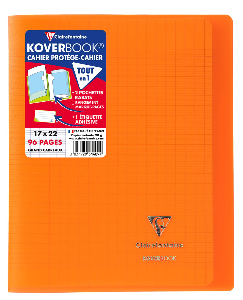 Cahier piqué - 17x22 cm - Koverbook - Clairefontaine - 96 pages grands  carreaux - Orange - Cahiers - Carnets - Blocs notes - Répertoires