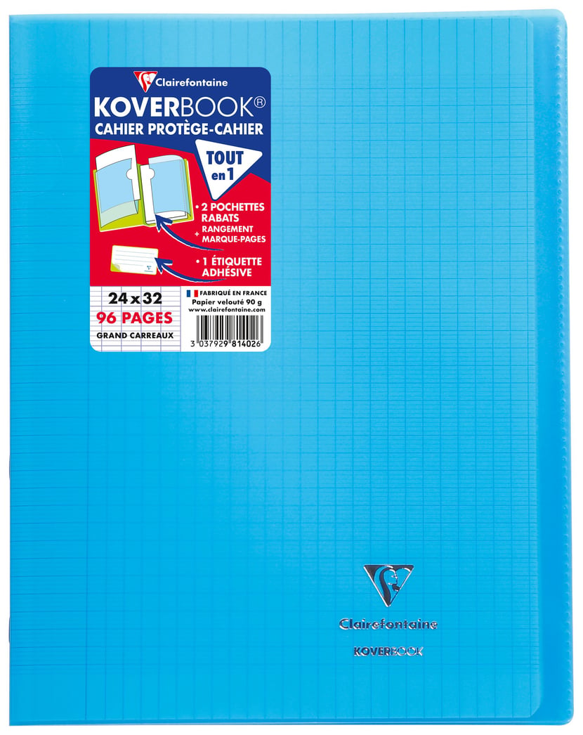 Cahier Koverbook Clairefontaine 24 x 32 cm grand carreaux 96 pages sur