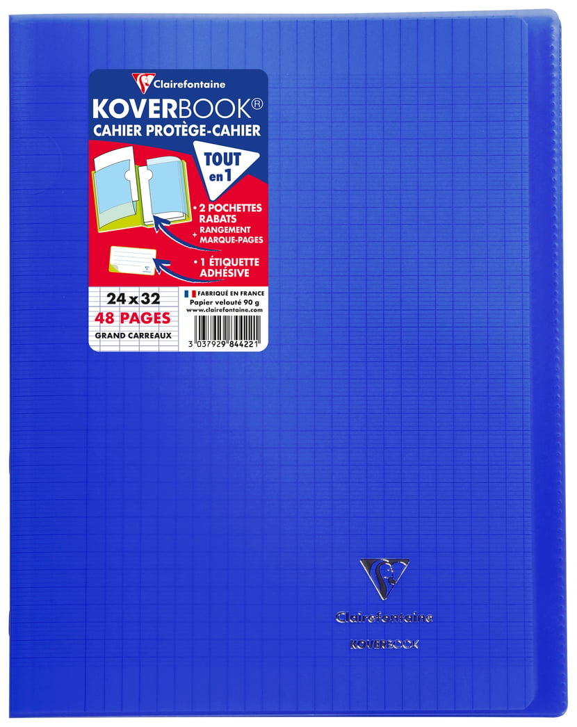 Clairefontaine 984402C Un Cahier Agrafé Koverbook Bleu - 24x32 cm - 48  Pages Grands Carreaux - Papier Blanc 90 g - Couverture Polypro : :  Fournitures de bureau