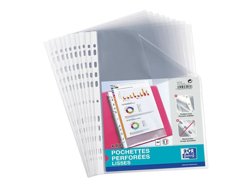 Lot de 100 pochettes perforées A4 - Plastique - Cultura - Pochettes  Plastiques - Protection document