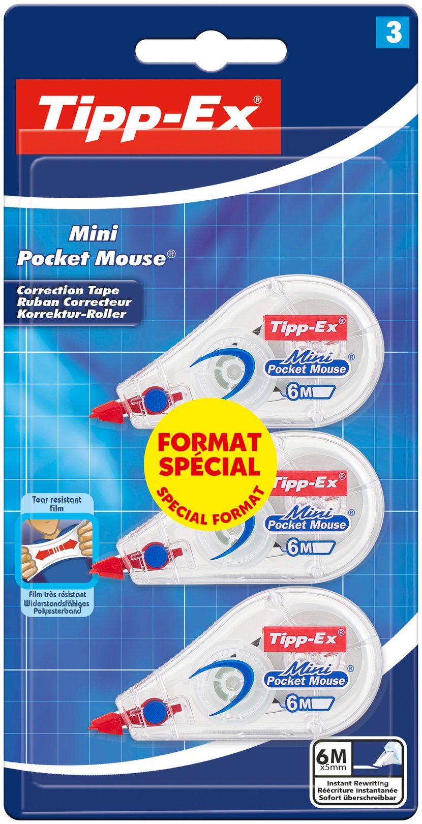 Lot de 3 rouleaux correcteurs - Tipp-Ex Mini Pocket Mouse - 6 m x