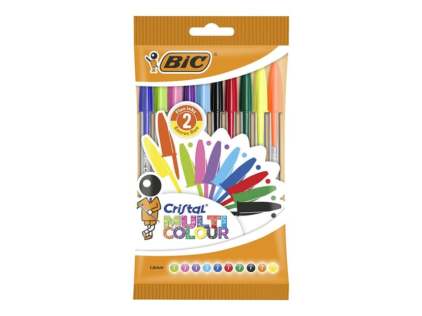 Lot de 10 stylos bille - Cristal Multi Colour - Pointe moyenne - Bic - Stylos  Bille - Stylos