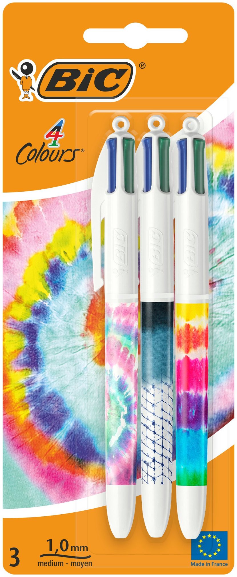 Lot de 3 stylos-bille - 4 Couleurs - Série Tie & Dye - Pointe moyenne 1,0  mm - BIC - Stylos Bille - Stylos