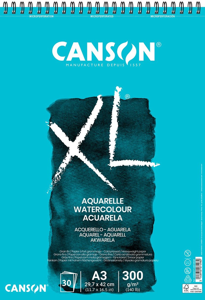 Canson XL Aquarelle - Album reliure à anneaux métalliques - A3 - 30 feuilles  - Papiers aquarelle - Peinture Aquarelle