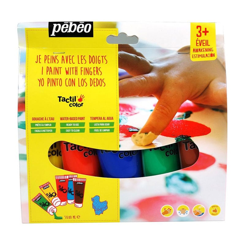 Kit Tactil Color Pébéo - 5 tubes de 80 ml et 1 tampon - Gouaches - Peindre  - Dessins - Peinture