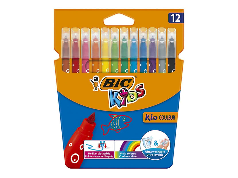 Pochette de 12 feutres de coloriage - Kid Couleur - Pointe moyenne - Bic  Kids - Dessiner - Colorier - Peindre