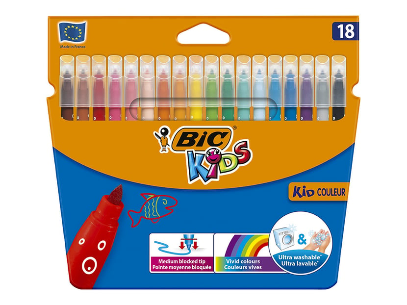 Pochette de 18 feutres de coloriage - Visa - Pointe fine - Bic Kids -  Dessiner - Colorier - Peindre