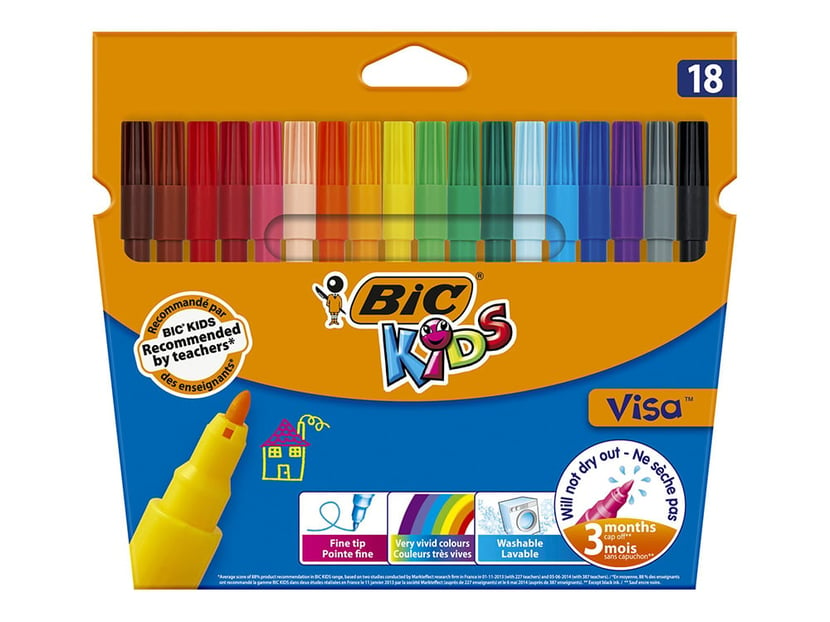 Pochette de 18 feutres de coloriage - Visa - Pointe fine - Bic Kids -  Dessiner - Colorier - Peindre
