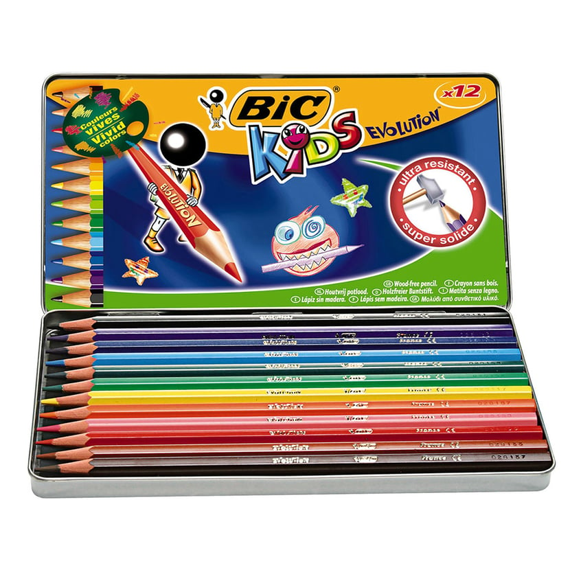 Boîte de 12 crayons de couleur - Evolution ECOlution - Bic Kids - Dessiner  - Colorier - Peindre