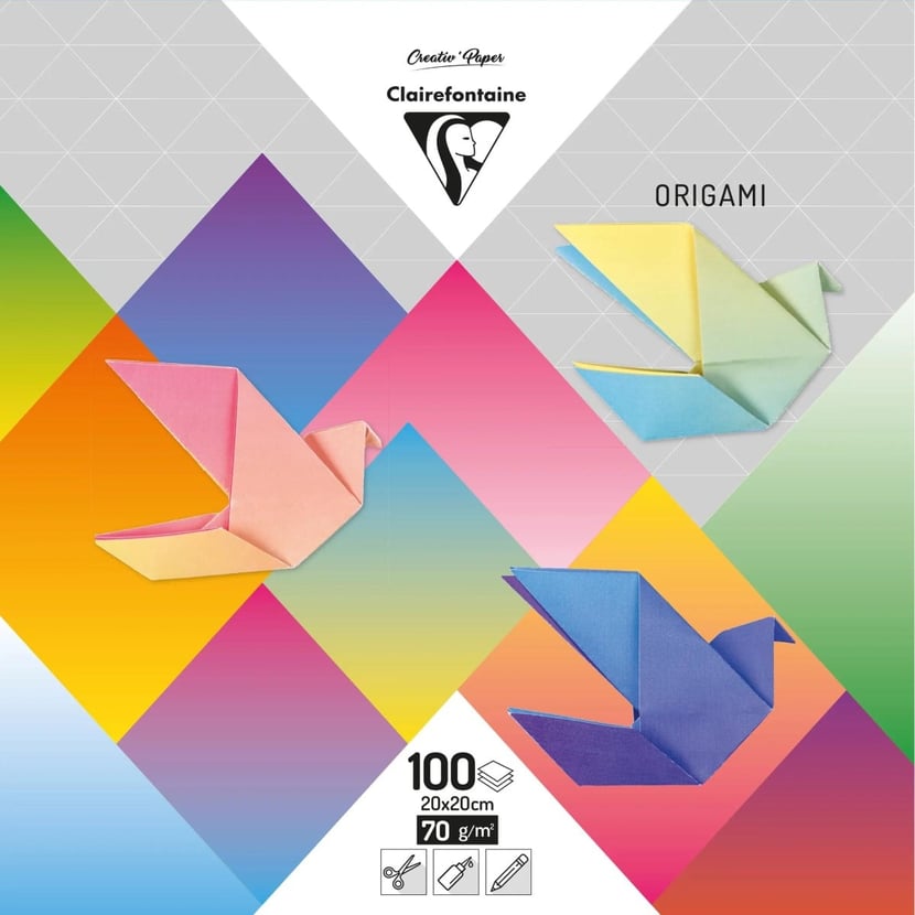 Lot de papiers origami Clairefontaine - 100 feuilles - Couleurs dégradées - 20 x 20 cm - 70g/m²