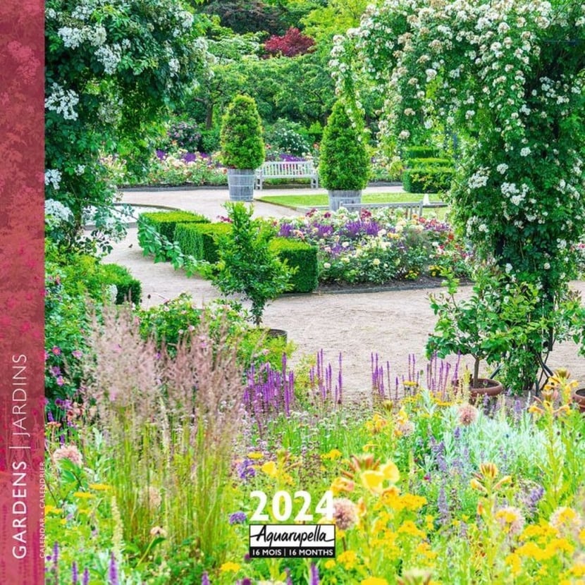 Calendrier mensuel - 2024 - Aquarupella - 16 mois - Jardins - 300 x 300 mm