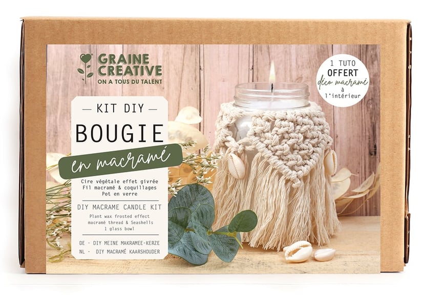 Kit DIY bougie Bohème Macramé - Graine créative - Cire végetale
