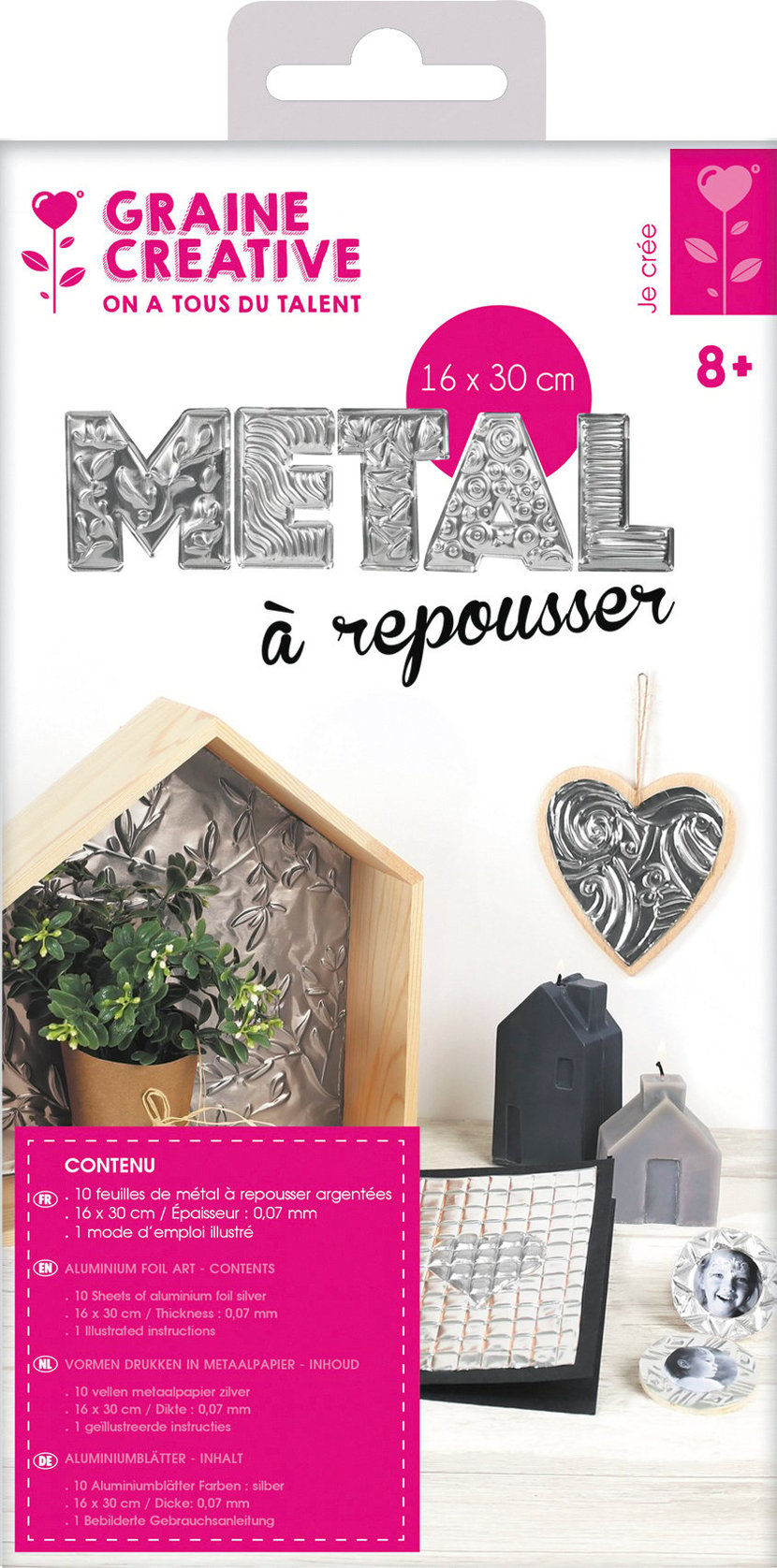 10 feuilles métal à repousser - Graine créative - Metal - Argent - 30 x 16  - Collage décoratif - Déco d'objet