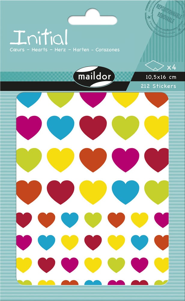 Gommettes colorées coeur Maildor - Initial - 4 planches - Collage décoratif  - Déco d'objet