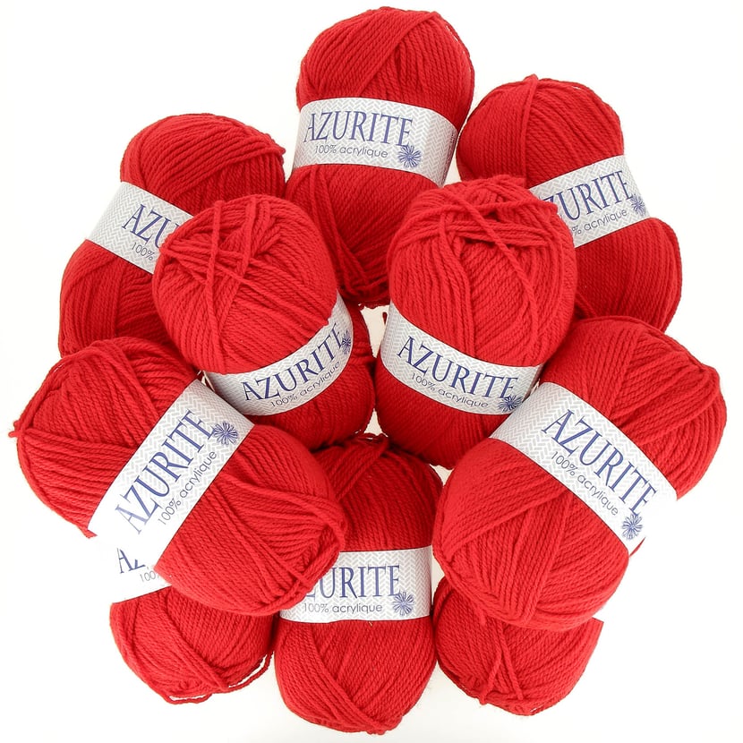 Lot de 10 pelotes de laine à tricoter Azurite 100% acrylique rouge 0156 -   - Vente en ligne d'articles de mercerie