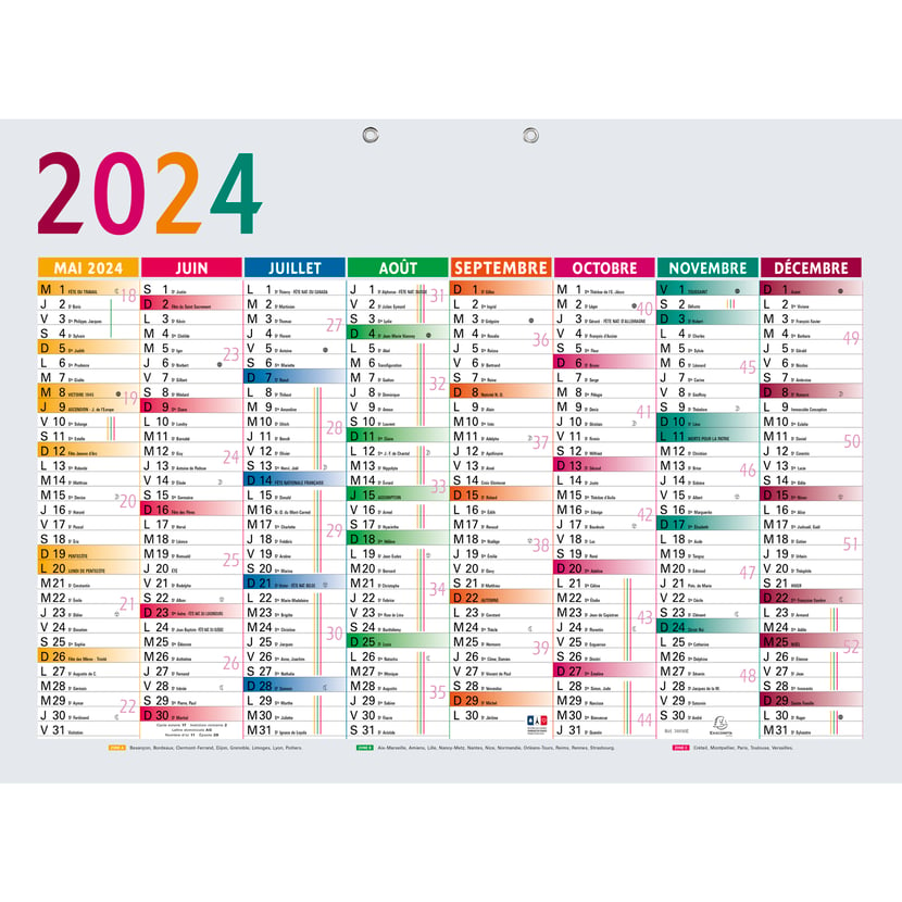 Calendrier scolaire 2023/2024 - 16 mois - 55 x 40,5 cm - Exacompta -  Multicolore - Agenda 2023 - Agendas - Calendriers