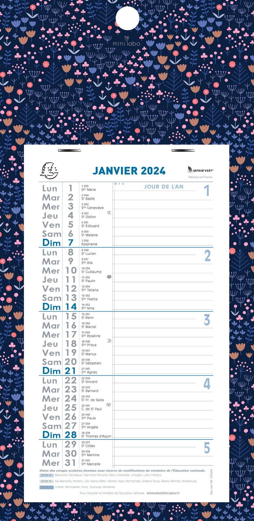 Exacompta - Calendrier mensuel décor Papier avec feuillets