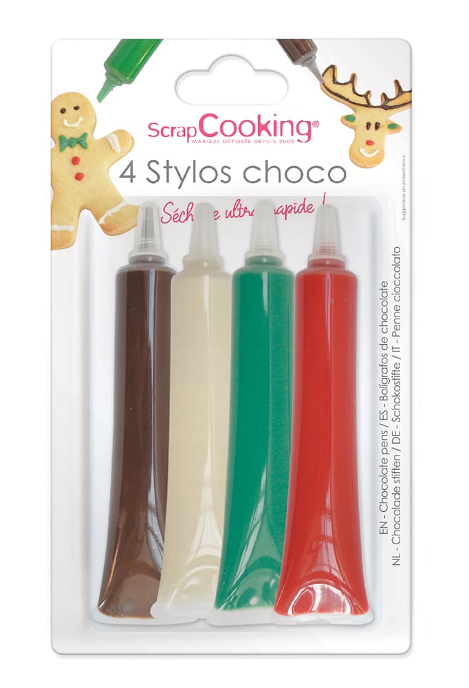 4 Stylos choco - ScrapCooking - Noël - 4x25g - Feutre Alimentaire -  Décorations de gâteaux