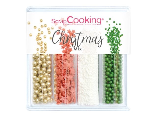 ScrapCooking - Christmas Mix - Paillettes de sucre - 4 tubes - blanc,  rouge, vert foncé, or - 70 g - Kits et Coffrets Pâtisserie