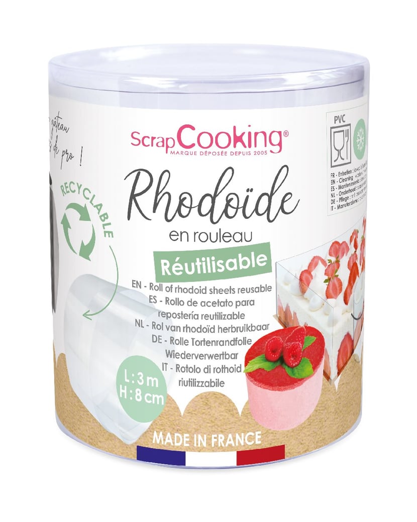 ScrapCooking - Ruban de Rhodoïde H 4 cm x 3 m - Rouleau Rhodoid Pâtissier  Transparent - Pour Gâteaux, Entremets, Mousses, Cheesecakes - Feuille