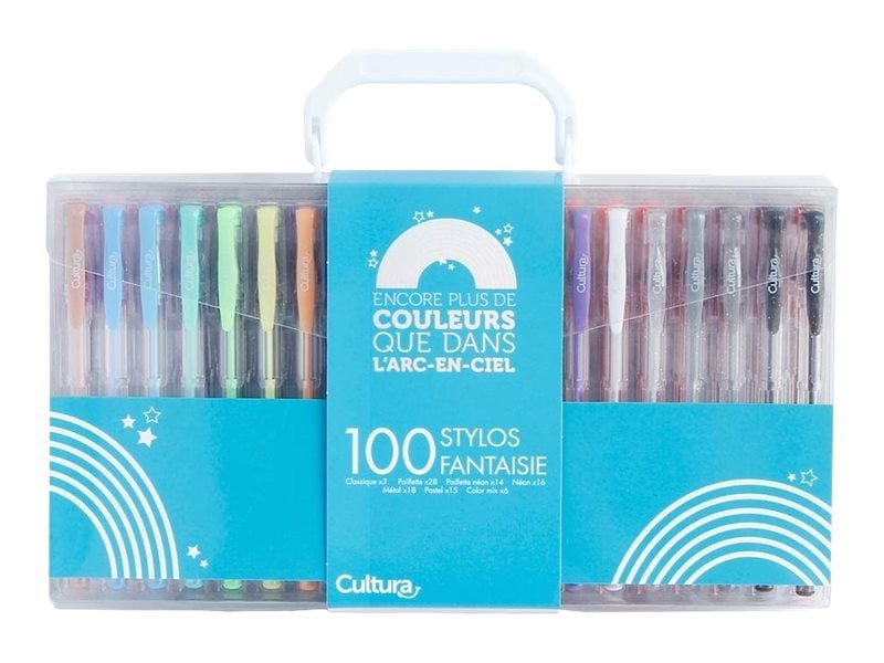 Lot de 100 stylos roller - Couleurs fantaisies - Pointe moyenne - Cultura