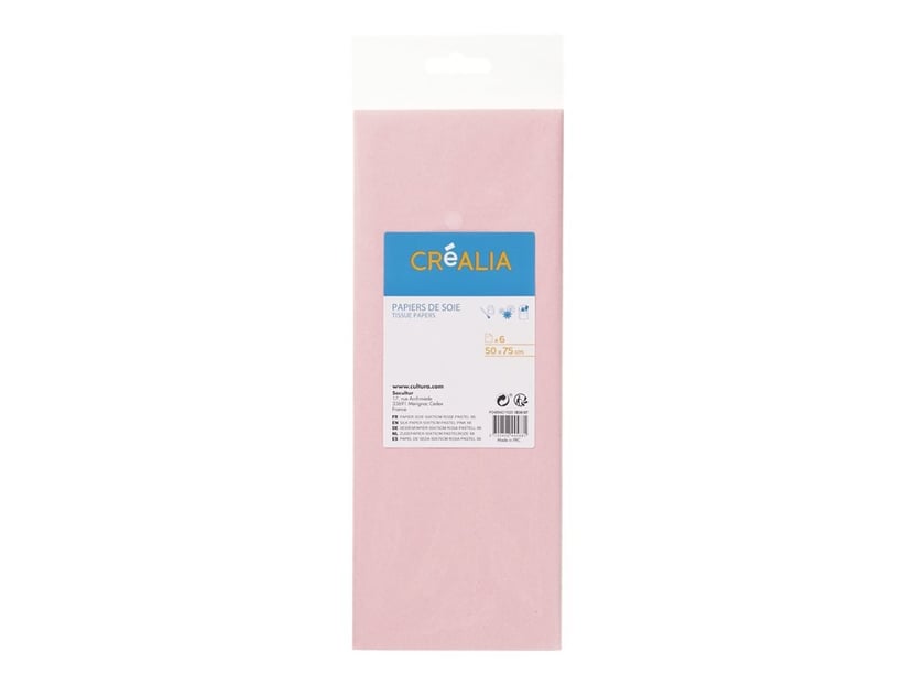 Créalia - Papier de soie - 500 x 750 mm - 6 feuilles - rose pastel - Papier  de soie