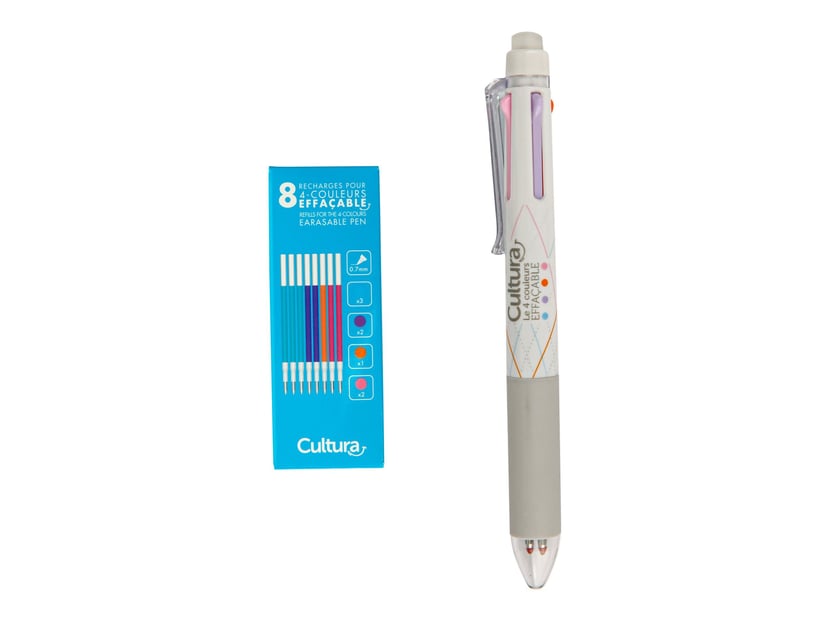 Pack stylo 4 couleurs effaçable et rechargeable + cartouches