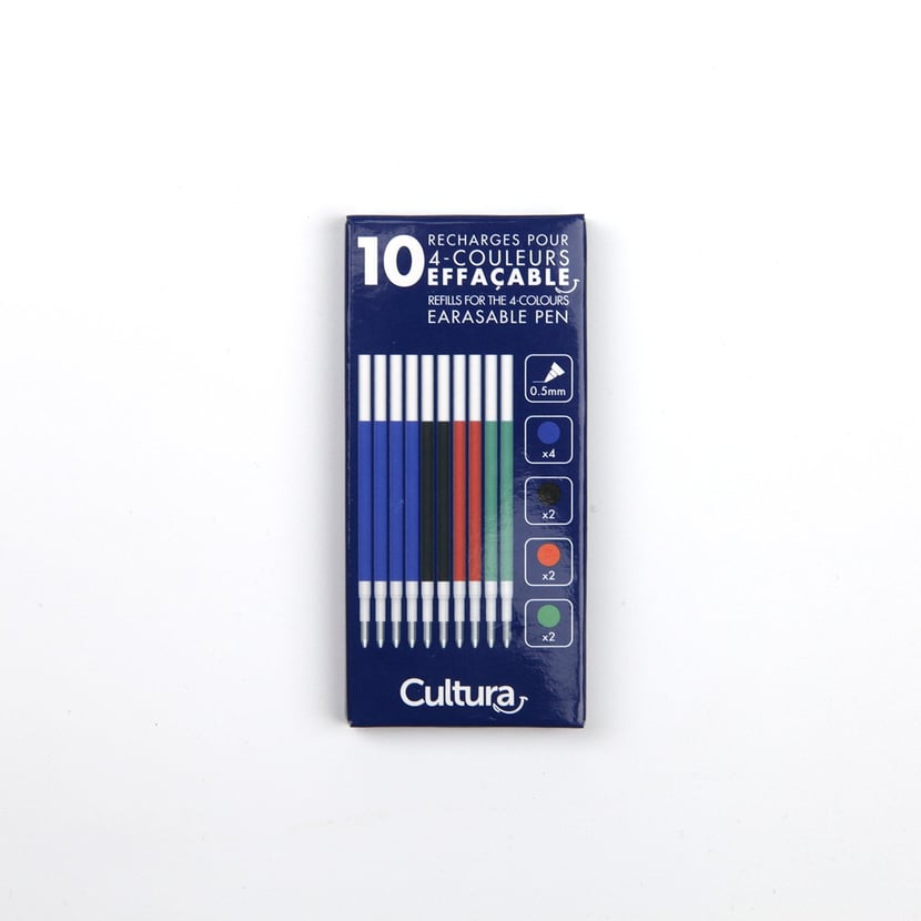 Pack de 10 cartouches pour stylo 4 couleurs effaçable et rechargeable -  Coloris assortis classique - Cultura - Stylos Effaçables - Stylos