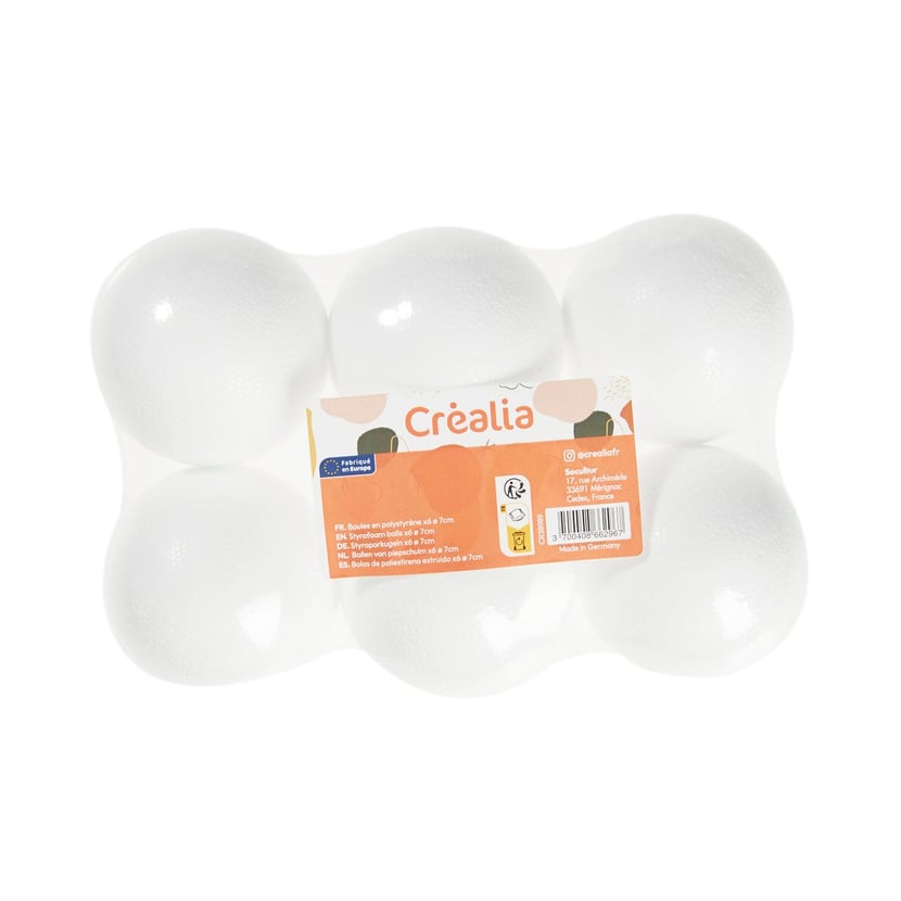 Lot de 6 boules en polystyrène – Ø 7 cm – Créalia - Supports Polystyrène